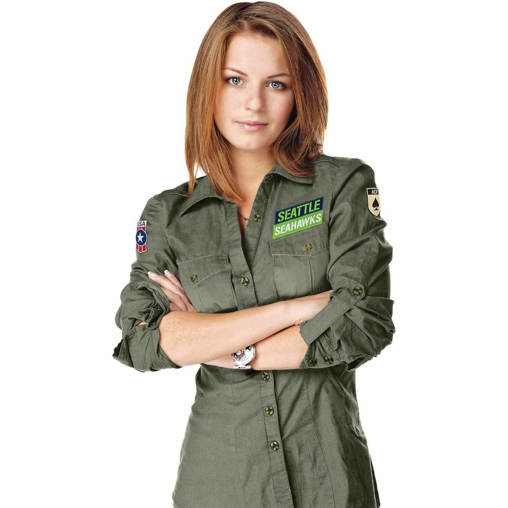 Littlearth Women's NFL Field Military Shirt Button Down Seattle Seahawks Large